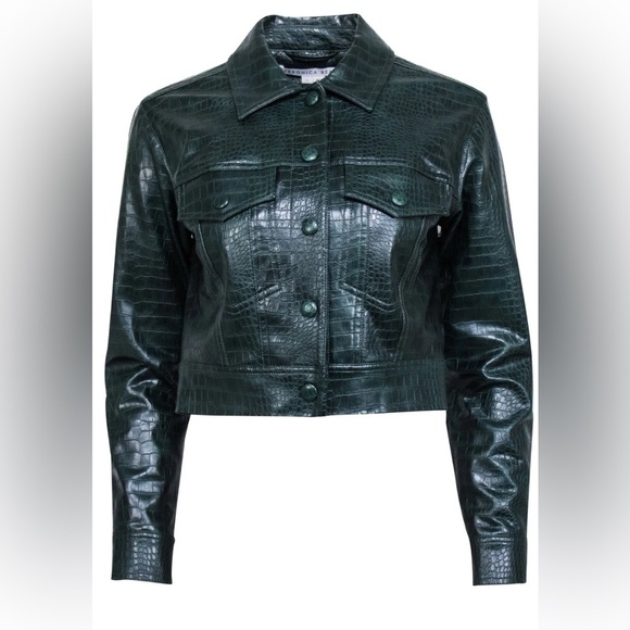 Veronica Beard Hendrix croc embossed faux leather Jacket - Picture 3 of 8